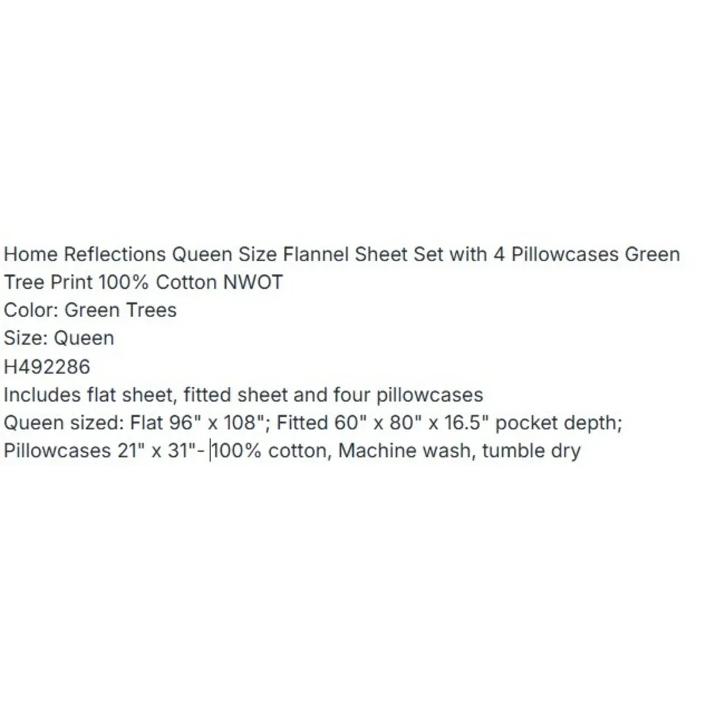 Home Reflections Queen Flannel Sheet Set 6pc Green Pine‎ Tree Deer H492286 NWOT